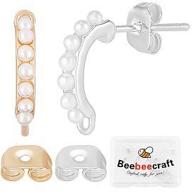 12pcs 2 styles de boucles d'oreilles à tige en laiton, avec boucle et imitation perle, avec écrous à oreille à friction en laiton