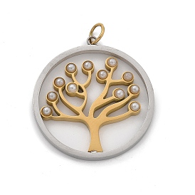 304 подвески из нержавеющей стали, с пластиковым искусственным жемчугом и прыгающим кольцом, круглое кольцо с подвесками в виде дерева жизни, ионное покрытие (ip)