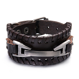 Fashionable Leather Bracelet with Adjustable Buckle for Men