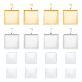 Набор для изготовления пустого квадратного кулона своими руками, в том числе 304 подвеска из нержавеющей стали с кабошоном, Кабошоны из стекла