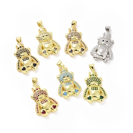 Brass Cubic Zirconia Pendants, Golden/Platinum, Bear with Heart & Bowknot Charm