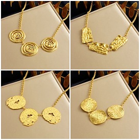 304 Кулон-нагрудник из нержавеющей стали с текстурированной поверхностью для женщин, золотые