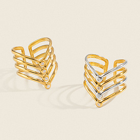 304 Stainless Steel Rhinestone Layered Cuff Open Rings for Women