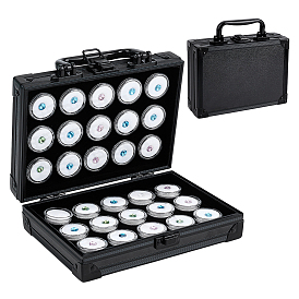 Rectangle Black Aluminum & MDF Organizer Handled Boxes, with 30Pcs ABS Plastic Round Loose Diamond Packing Cases, with Sponge Inside