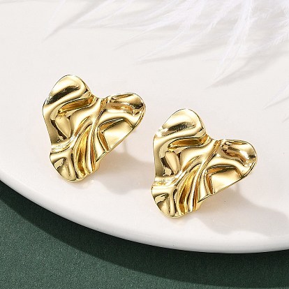 304 серьги-гвоздики из нержавеющей стали для женщин, подвеска-сердечко со складкой, ионное покрытие (ip)