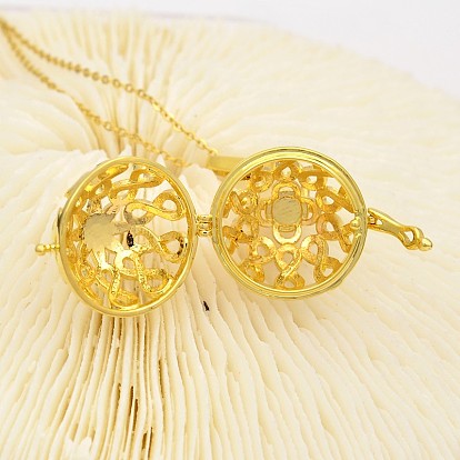 Filigree Brass Round Cage Ball Cage Pendants, For Chime Ball Pendant Necklaces Making, Lead Free & Cadmium Free & Nickel Free, 44mm, Inner: 18mm, Hole: 3.5x9mm