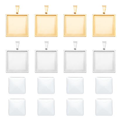 Набор для изготовления пустого квадратного кулона своими руками, в том числе 304 подвеска из нержавеющей стали с кабошоном, Кабошоны из стекла