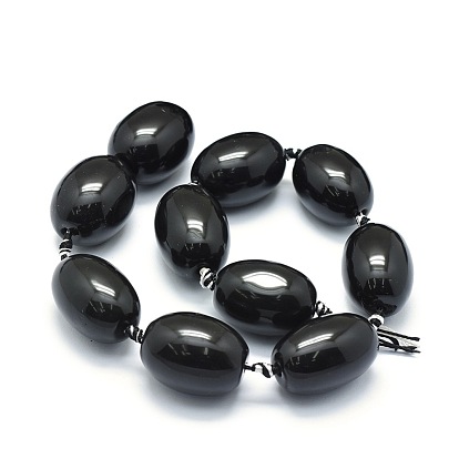Natural Black Onyx Beads Strands, Dyed & Heated, Oval
