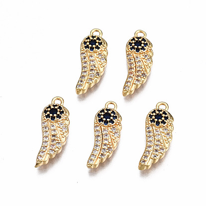 Brass Micro Pave Cubic Zirconia Pendants, Nickel Free, Wing