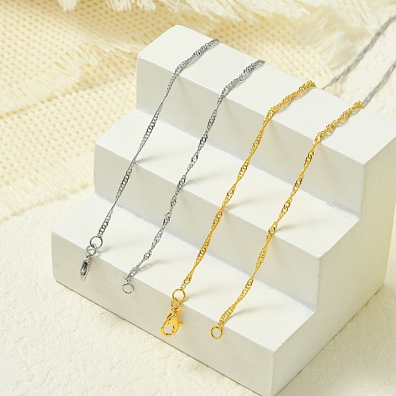 1.5мм стойка покрытие латунь сингапур цепи ожерелья для женщин мужчин, без кадмия и без свинца, 901 застежка из нержавеющей стали, долговечный