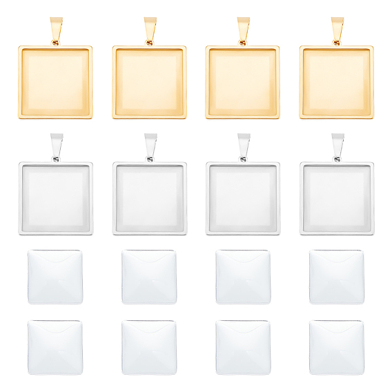Набор для изготовления пустого квадратного кулона своими руками, в том числе 304 подвеска из нержавеющей стали с кабошоном, Кабошоны из стекла