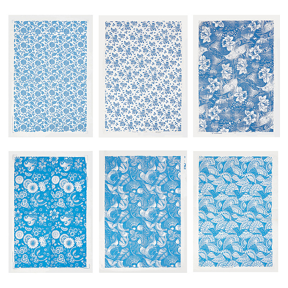 6шт. 6 стили бумажные керамические наклейки, гончарная керамика глиняная переводная бумага, подглазурная цветочная бумага, бело-голубой фарфор стиле