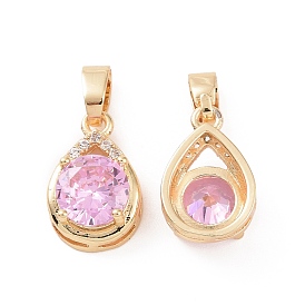 Brass Micro Pave Cubic Zirconia Charms, Teardrop, Clear & Pink