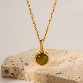 18K Gold Stainless Steel Cat's Eye Pendant Necklace - Chic and Stylish Accessory