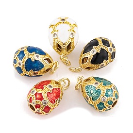 Brass Micro Pave Cubic Zirconia Pendants, with Enamel and Jump Ring, Real 18K Gold Plated, Egg Charms