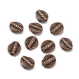 Tibetan Style Alloy Beads, Lead Free and Cadmium Free, Flat Round with Helix