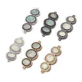 Brass Micro Pave Cubic Zirconia Links, with Synthetic Opal, Oval