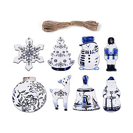 8 шт. рождественские подвесные украшения из дерева с односторонним УФ-отпечатком, разнообразные, подвесные украшения из джутовой веревки, вырезанные лазером деревянные формы