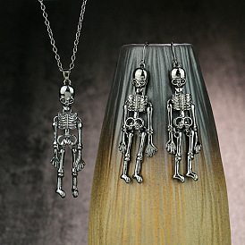 Halloween Skeleton Jewelry Set with Skulls, Pumpkins and Snowmen Earrings