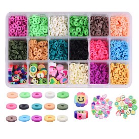126g 15 Colors Handmade Polymer Clay Beads, Heishi Beads, for DIY Jewelry Crafts Supplies