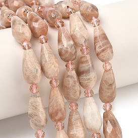 Натуральный Sunstone бисер пряди, граненые, слеза, с бисером