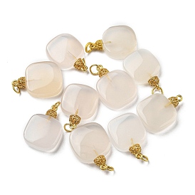 Natural White Agate Pendants, Square Charms with Brass Jump Rings