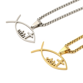 201 подвеска-крест в виде рыбы-иисуса из нержавеющей стали, ожерелье из цепочки-коробки