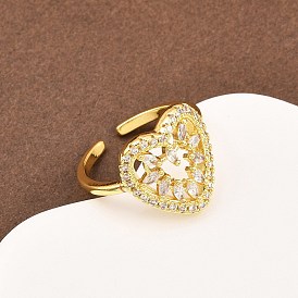 Манжеты из латуни с микро паве кубический цирконий для женщин, сердце, долговечный, стойки покрытие