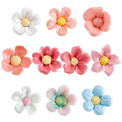 10piezas de cabujones de porcelana, espalda plana, flor