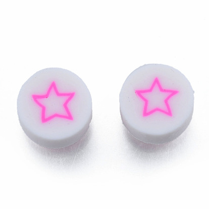 Perles en fimo faits à la main, plat et circulaire avec étoile