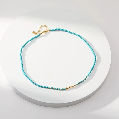 Ожерелья из круглых бусин из натурального богемского крашеного говлита для женщин, с латунными концевыми цепями, реальный 18 k позолоченный