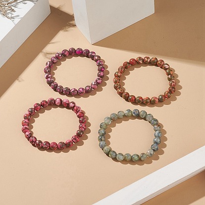 Mixed Assembled Gemstone Round Beaded Stretch Bracelets, for Men Women