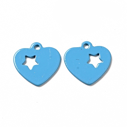 Spray Painted 201 Stainless Steel Charms, Heart with Star Pattern