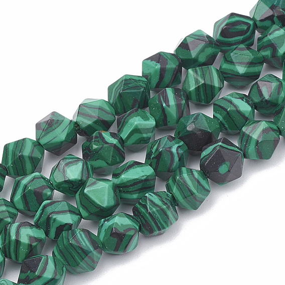 Synthetic Malachite Beads Strands, Star Cut Round Beads, Faceted