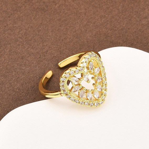 Манжеты из латуни с микро паве кубический цирконий для женщин, сердце, долговечный, стойки покрытие