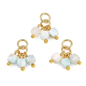 Натуральный Larimar подвески, Граненые кубические подвески-кисточки с открытыми соединительными кольцами из нержавеющей стали.