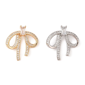 Brass Micro Pave Clear Cubic Zirconia Pendants, Bowknot