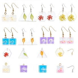 SUNNYCLUE DIY Earring Making, with Resin Pendants, Transparent Epoxy Resin Pendants and Brass Earring Hooks, Mixed Shapes