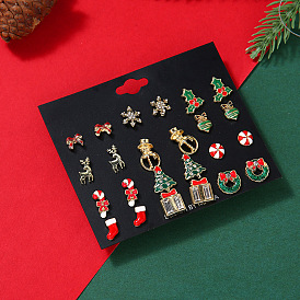 Christmas Tree Earrings Set - Snowman Gift Socks Snowflake Reindeer Ear Studs