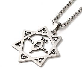 Heptagram Star Pendant Necklaces, 204 Stainless Steel Box Chain Necklaces