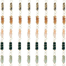 40 шт. 5 стили натуральный драгоценный камень медная проволока обернутая соединительные подвески, натуральный лабрадорит, индийский агат, зеленый авантюрин, картинная яшма и карнлиан, кубоид