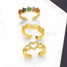 Colorful Zircon Flower Ring for Women - Elegant Butterfly Heart Ring, Versatile