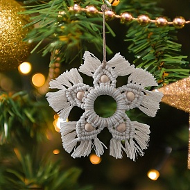 Handmade Cotton Woven Christmas Snowflake Macrame Pendant Decorations, for Christmas Tree Hanging Ornaments