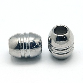 304 Stainless Steel Beads, Grooved Beads, Column, 12x15mm, Hole: 6mm