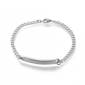 304 Stainless Steel ID Bracelets, with Curb Chains and Lobster Claw Clasps