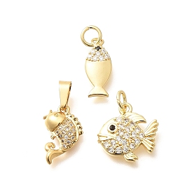 Латунные микропаве прозрачные подвески с фианитом, рыбы прелести, стойки покрытие, долговечный, без свинца и без кадмия