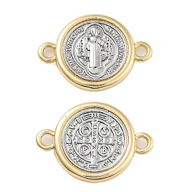 Rack Plating Religion Brass Connector Charms, Saint Benedict Medal Links, Cadmium Free & Lead Free, Long-Lasting Plated