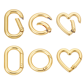 6шт 3 стили латунные пружинные затворные кольца, круглый и сердце и овал