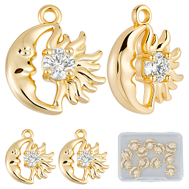 12подвески из латуни с микропаве из кубического циркония, луна и солнце, долговечный, без никеля , реальный 18 k позолоченный