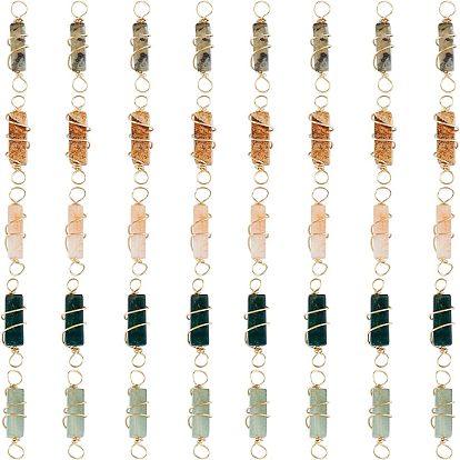 40 шт. 5 стили натуральный драгоценный камень медная проволока обернутая соединительные подвески, натуральный лабрадорит, индийский агат, зеленый авантюрин, картинная яшма и карнлиан, кубоид